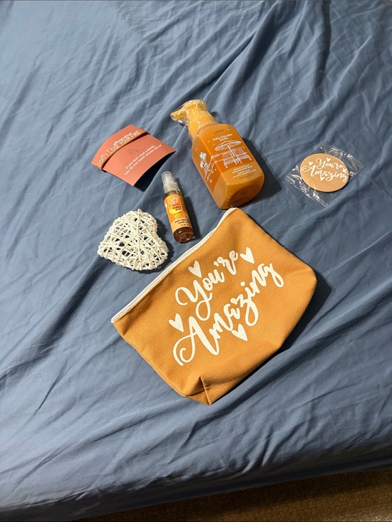 unknown Handbags - Yellow 'You're Amazing' Zipper Pouch with Bath and Body Works items, bracelet
